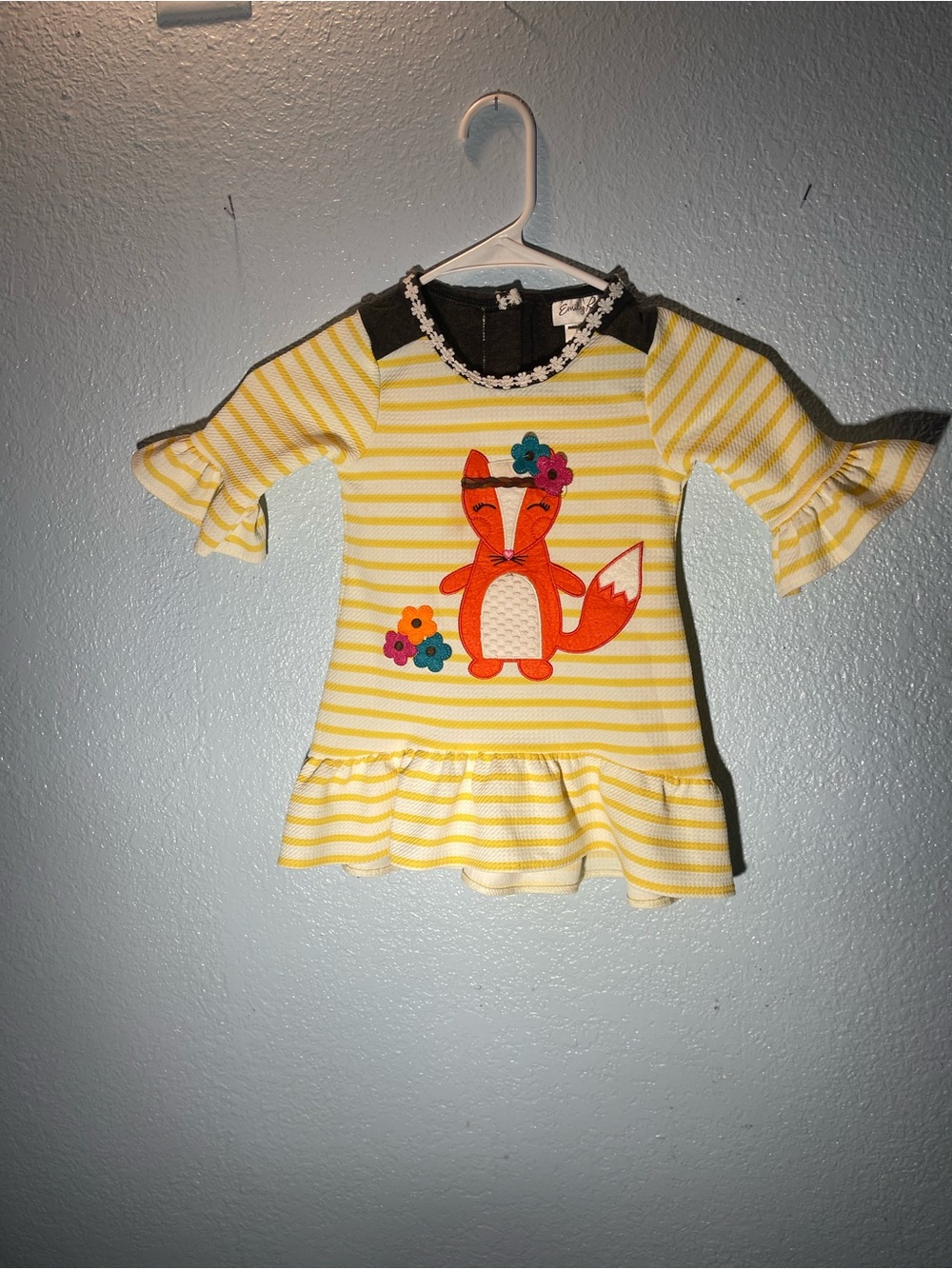 Emily Rose Yellow Striped Fox Applique Dress
